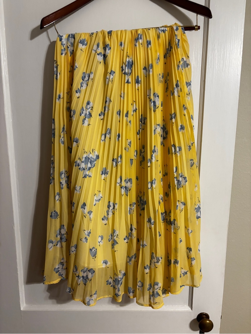 Chaps Yellow Pleated Floral Midi Skirt